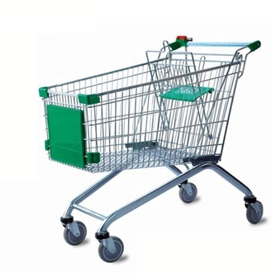 European Style Supermarket Metal Wire Grocery Shopping Trolley Cart With 4 Wheels