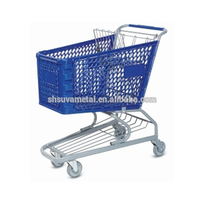 Hot sale hypermarket PP plastic basket shopping trolley With Wheels