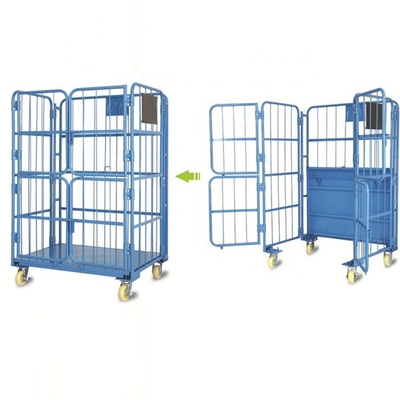 Steel Storage Cages Heavy Duty Trolley Wheels Lockable Storage Cage Roll Container Cage With 4 Door