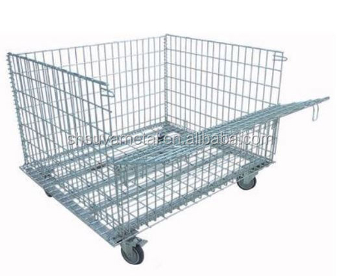 Mesh box lockable Wire Storage Cages metal bin storage container rolling metal storage cage