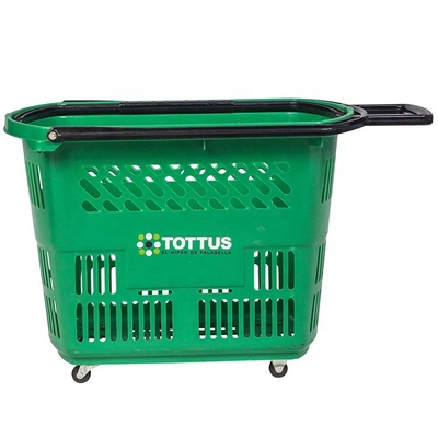 Large Capacity Supermarket Plastic Grocery Store Shopping Basket With Wheels