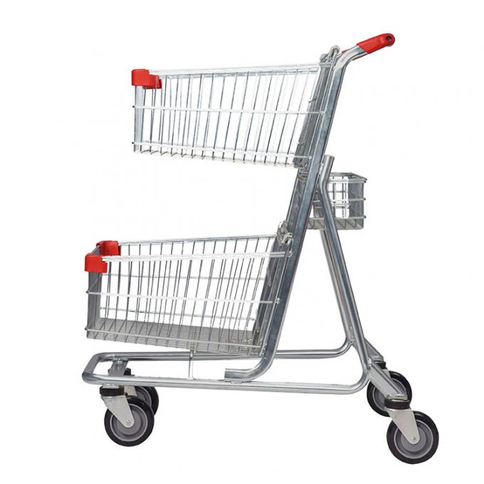 Heavy Duty Supermarket Carts Wheel Basket Trolley Double Basket