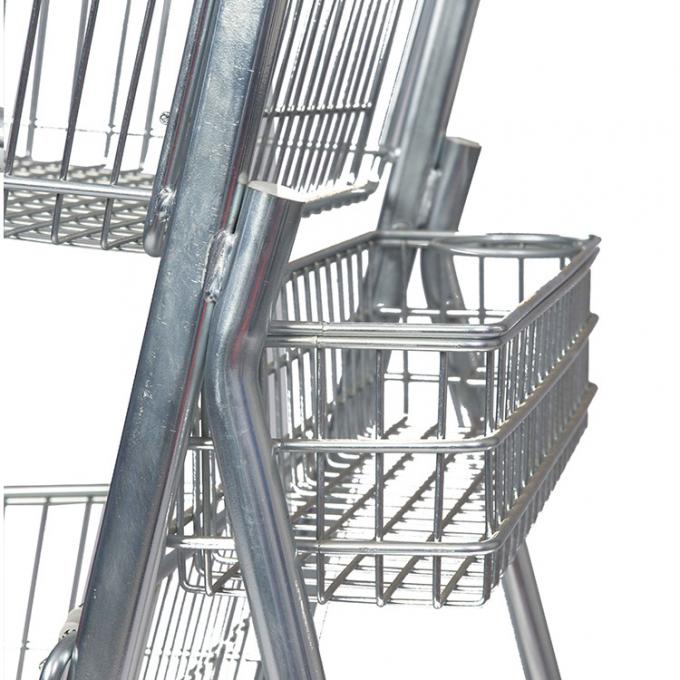 Heavy Duty Supermarket Carts Wheel Basket Trolley Double Basket